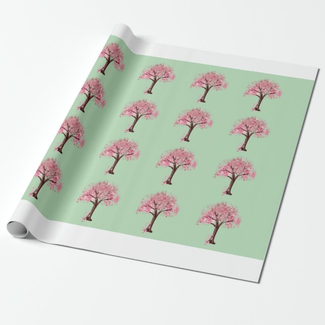 Papel De Presente Padrão de Árvores Rosa (Desenrolado)