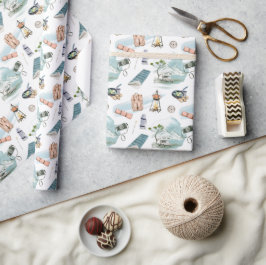 Papel De Presente Padrão de Aventura de Camping na Floresta com Camp