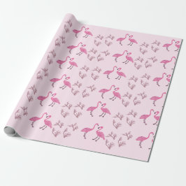 Papel De Presente Padrão de Aves Flamingo Rosa