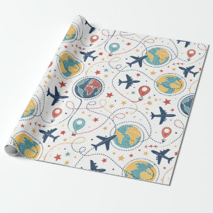 Papel De Presente Padrão de Aviação de Viagens Globais (1)