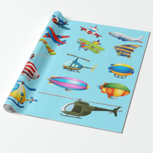 Papel De Presente Padrão de Aviões de Desenho Animado Fofo Aniversár