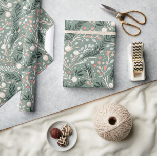 Papel De Presente Padrão de Azevinho de Natal