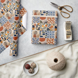 Papel De Presente Padrão de Azulejo Boho Mediterrâneo