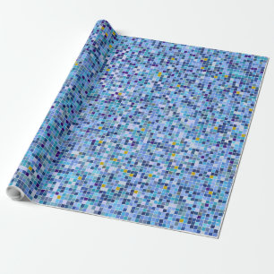 Papel De Presente Padrão de Azulejo de tons azuis mosaicos quadrados