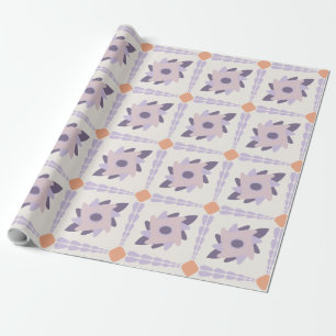 Papel De Presente Padrão de Azulejo Decorativo Pastel Roxo