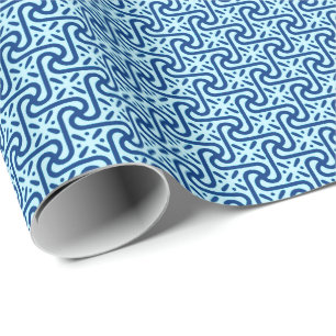 Papel De Presente Padrão de Azulejo egípcio, Indigo e Light Sky Bl
