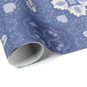 Papel De Presente Padrão de azulejo floral azul e branco ornamentado