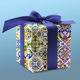Papel De Presente Padrão de Azulejo Verde Mediterrâneo Siciliano