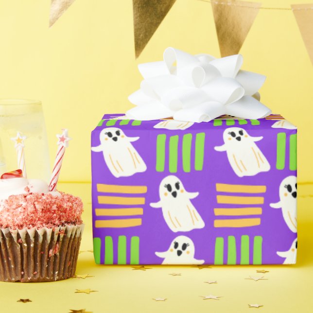 Papel De Presente Padrão de Azulejo verificado do Halloween Ghost (Festa de aniversário)