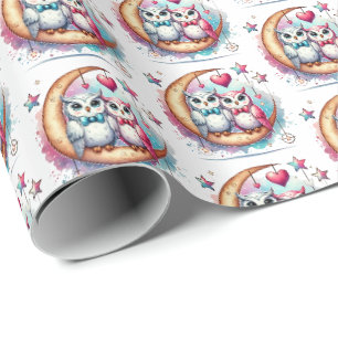 Papel De Presente Padrão de azulejos de passarinhos de amor fofos