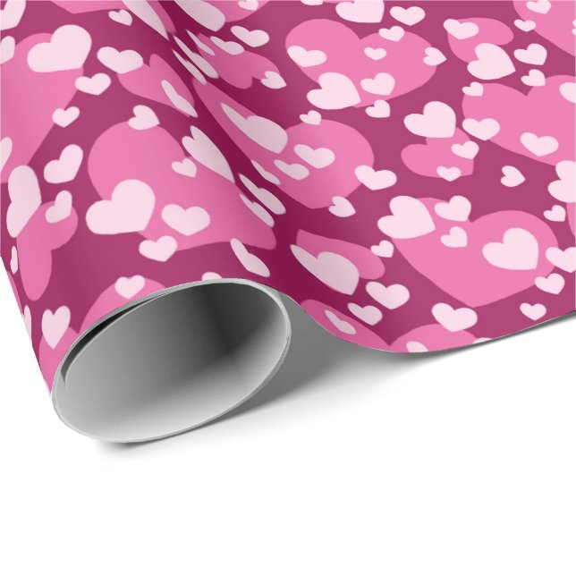 Papel De Presente Padrão de azulejos fofos corações rosa  (Ponta do rolo)