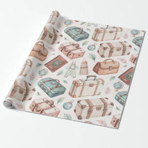 Papel De Presente Padrão de Bagagem de Viagem Vintage (2)
