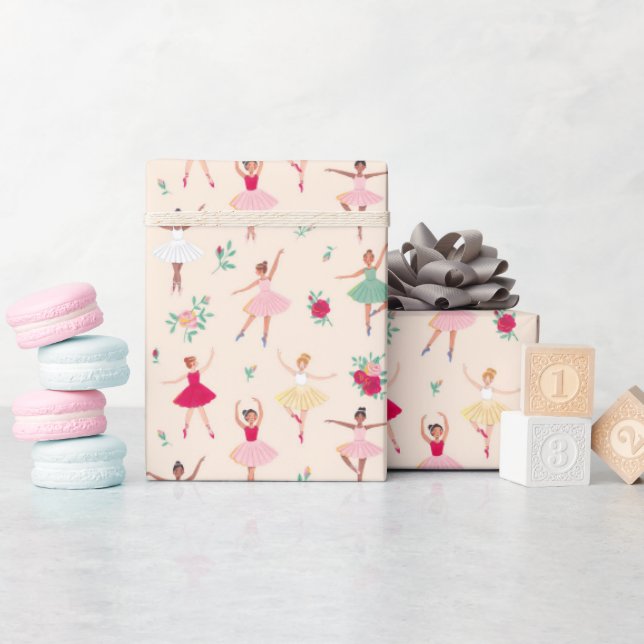 Papel De Presente Padrão de Bailarinas Fofas para Meninas (Chá de bebê)