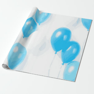 Papel De Presente Padrão de Balão Azul Suave para Festa de Aniversár