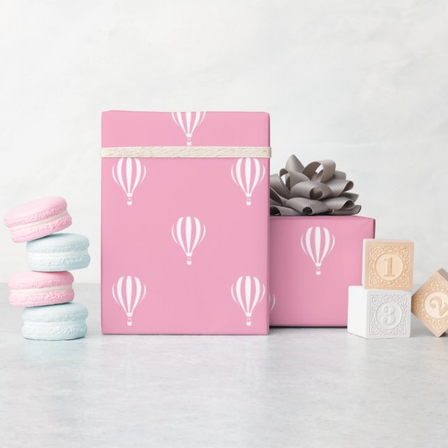 Papel De Presente Padrão de Balão de Ar Quente Rosa (Chá de bebê)