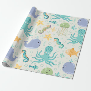 Papel De Presente Padrão de Baleia Debaixo do Mar