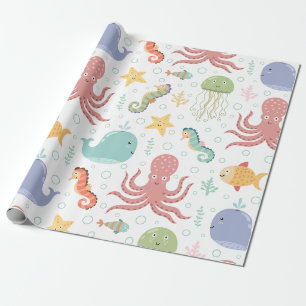 Papel De Presente Padrão de Baleia Debaixo do Mar