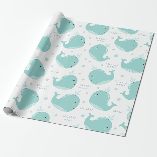 Papel De Presente Padrão de Baleia Debaixo do Mar (Desenrolado)