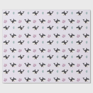 Papel De Presente Padrão de Baleia Orca Fofa para Berçário de Vida M