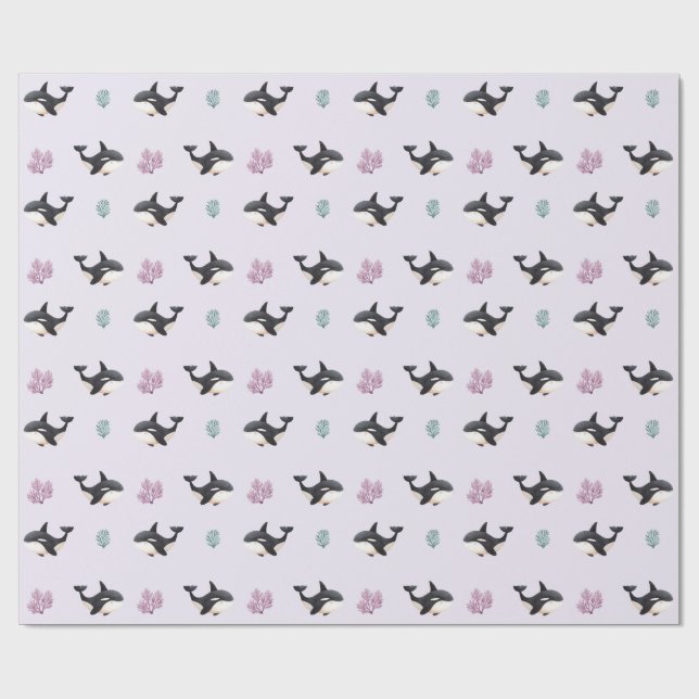Papel De Presente Padrão de Baleia Orca Fofa para Berçário de Vida M (Aberto)
