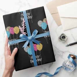 Papel De Presente Padrão de Balões de Glitter de Aniversário