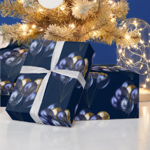 Papel De Presente Padrão de balões marinho e Dourado