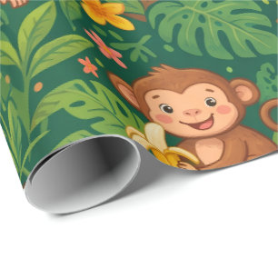 Papel De Presente Padrão de Banana de Macacos da Selva Fofos