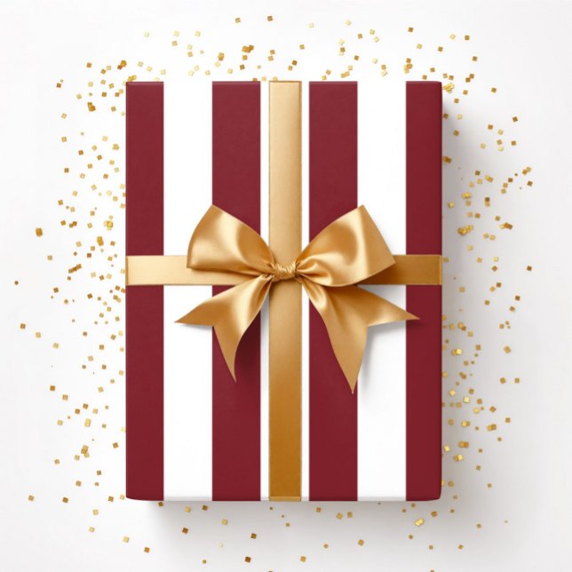 Papel De Presente Padrão De Banhas Vermelhas E Brancas De Natal (Christmas Red And White Stripes Pattern Wrapping Paper)