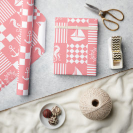 Papel De Presente Padrão de Barco de Velas Rosa