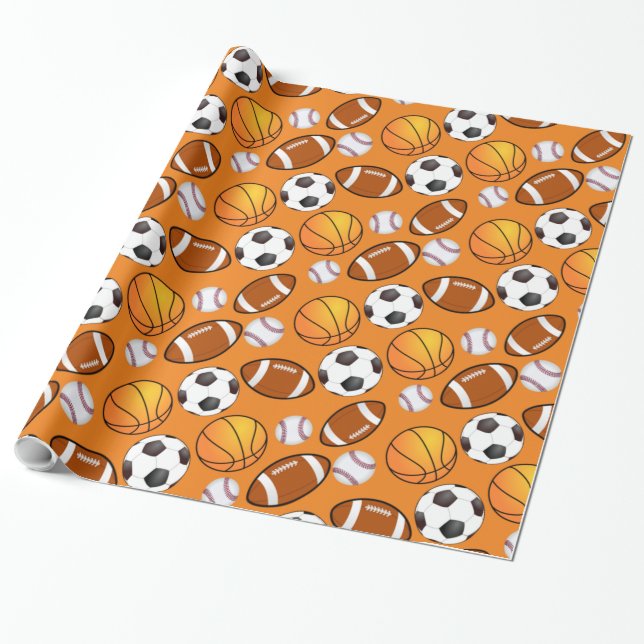 Papel De Presente Padrão de basquete de futebol desportivo (Desenrolado)