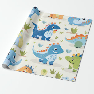 Papel De Presente Padrão De Bebê De Dinossauro Colorido Bonito
