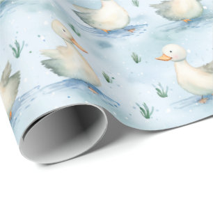 Papel De Presente Padrão de Bebê Menino de Lago de Patos Fofos, Berç