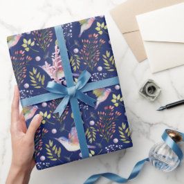 Papel De Presente Padrão de Beija-flores e Flores de Fundo Personali