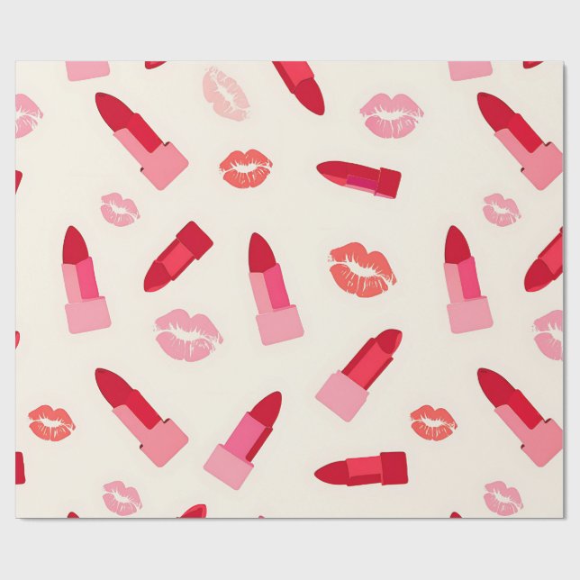 Papel De Presente Padrão de Beijo de Lábios Rosas (Aberto)