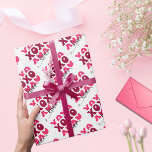 Papel De Presente Padrão de beijos de Namorados do XOXO rosa-claro