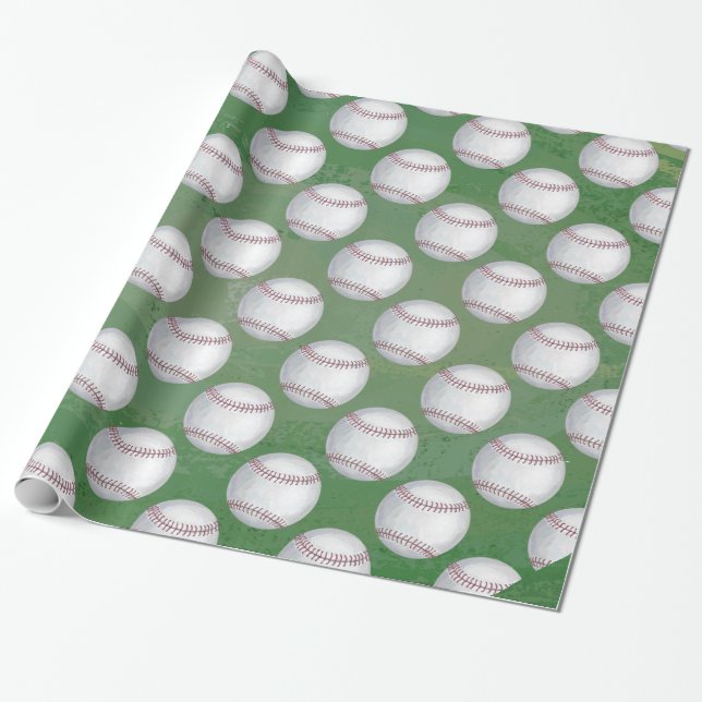 Papel De Presente Padrão de Beisebol no Verde (Desenrolado)