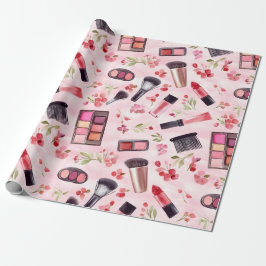 Papel De Presente Padrão de Beleza de Maquiagem Aquarela com Flores 