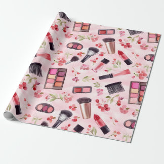 Papel De Presente Padrão de Beleza de Maquiagem Aquarela com Flores