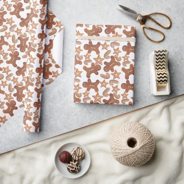Papel De Presente Padrão de Biscoito de Gengibre de Natal (Artesanato)