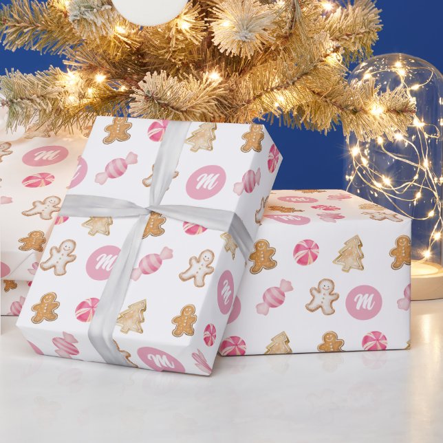 Papel De Presente Padrão de Biscoito de Gengibre Personalizado Rosa  (Feriados)