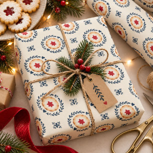 Papel De Presente Padrão de Biscoito de Natal Escandinavo