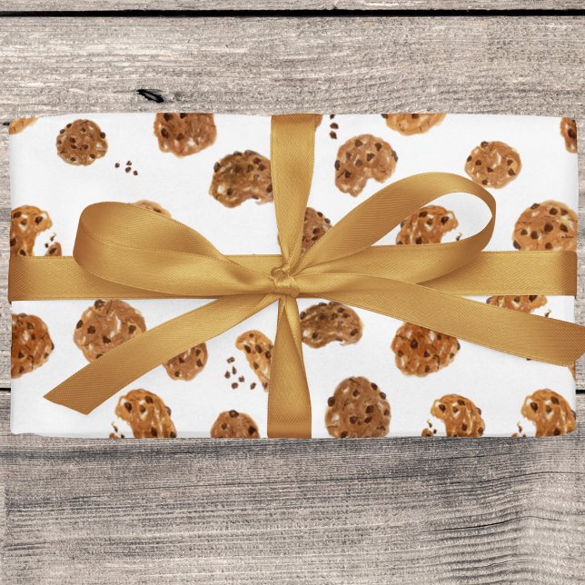 Papel De Presente Padrão de Biscoitos com Chips de Chocolate em Aqua (Criador carregado)