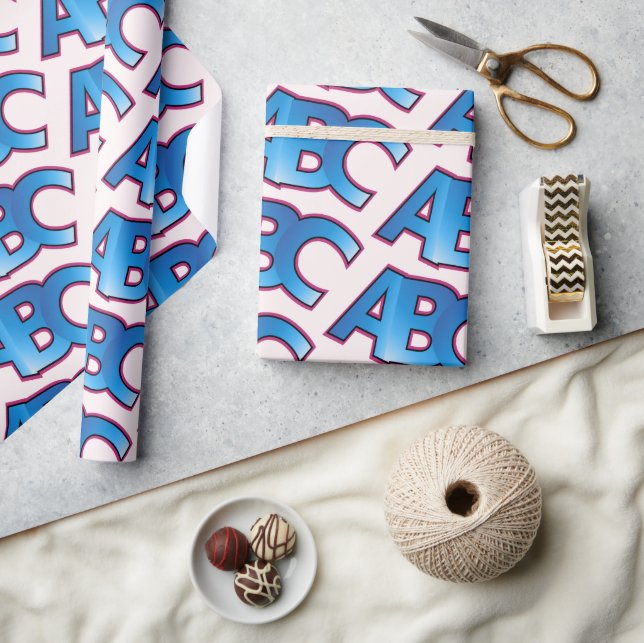 Papel De Presente Padrão de Bloco Alfabético ABC Azul (Artesanato)