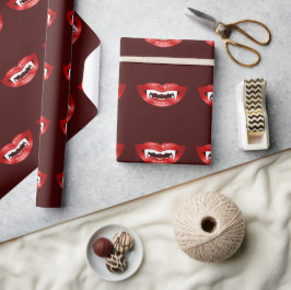 Papel De Presente Padrão de Bocarras de Vampiros no Vermelho Borgonh