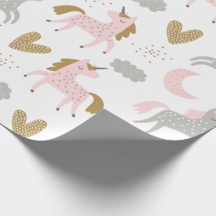 Papel De Presente Padrão de Boho Mágico da Cinza Rosa Unicorns