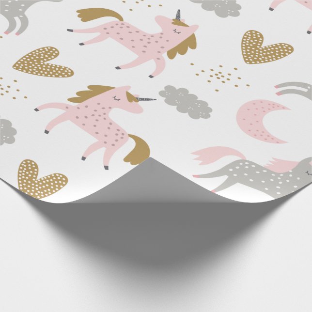 Papel De Presente Padrão de Boho Mágico da Cinza Rosa Unicorns (Ponta)