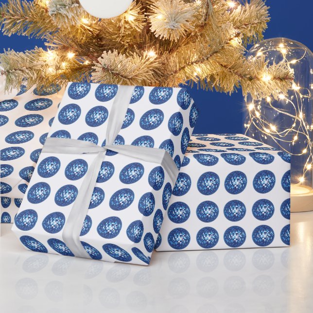 Papel De Presente Padrão de Bola de Disco Azul (Feriados)