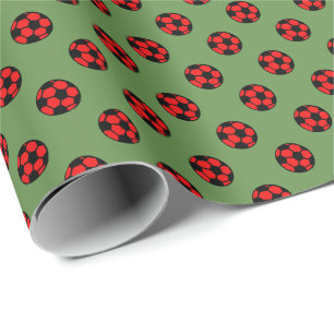 Papel De Presente Padrão de Bola de Futebol Vermelho