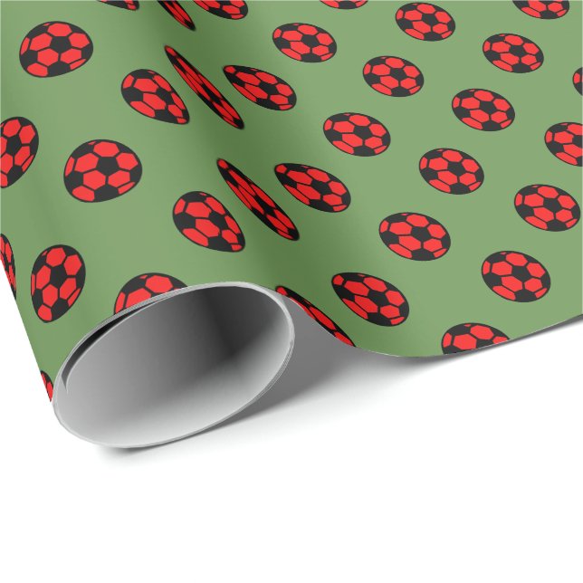 Papel De Presente Padrão de Bola de Futebol Vermelho (Ponta do rolo)