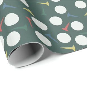Papel De Presente Padrão de Bola de Golfe e Tee Verde Escuro